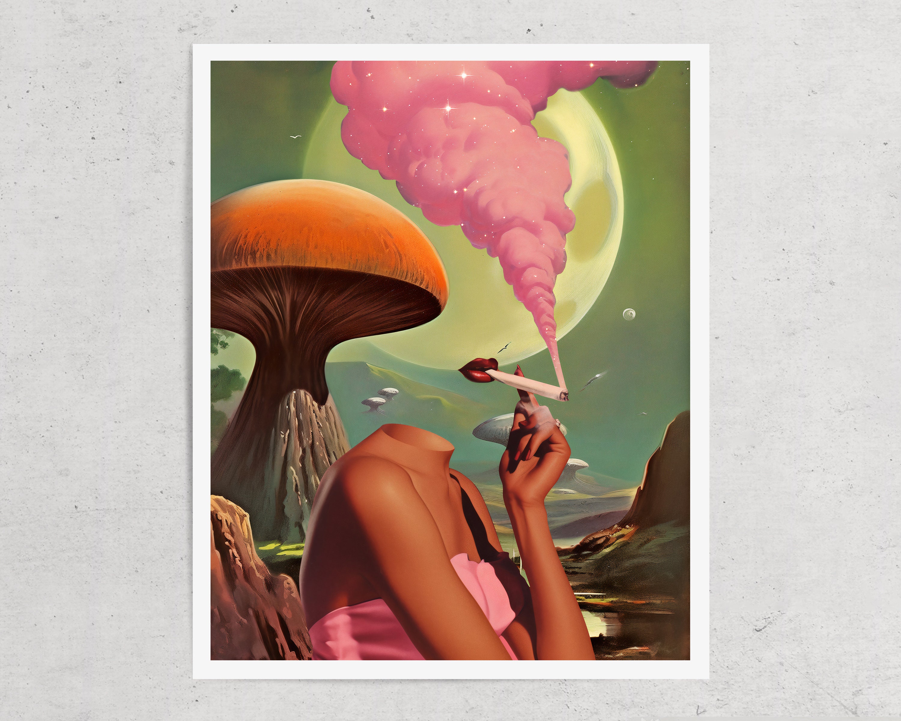 Egoless (Retro Surreal Art, Mushroom Art, Cannabis Poster, Vintage Wall Print, Trippy Wall Art)