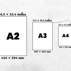 May include: A diagram showing the different sizes of paper in the A series, including A2, A3, and A4. The dimensions are listed in both inches and millimeters.