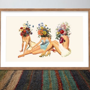 Surrealistyczny wydruk artystyczny w stylu retro: botaniczne kwiaty dla kobiet, styl vintage