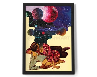 In love With The Space 3 (Collage Art, Trippy Wall Art, Retro Art, Cosmic Art, Vintage Art, Space Art, Art Print)