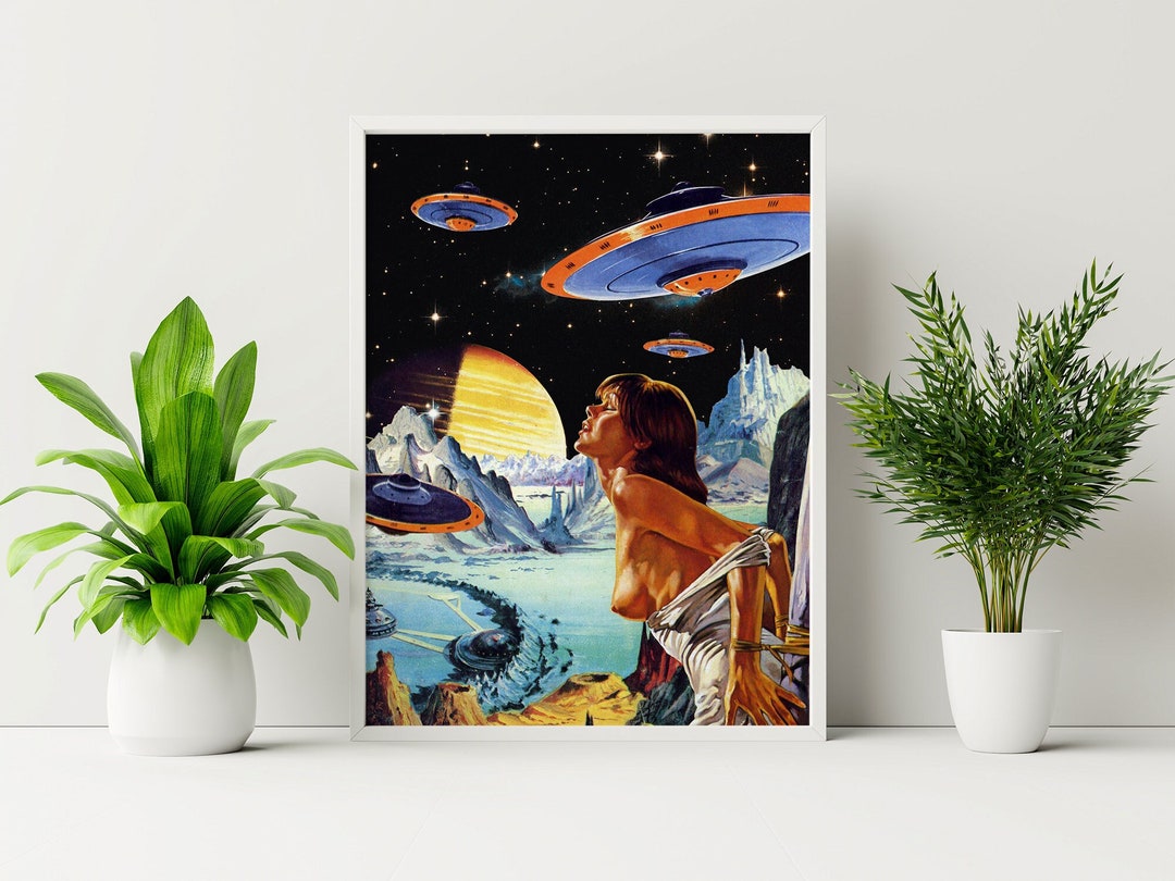 Abduction 2 retro Trippy UFO Wall Art, Vintage Collage Home Decor ...