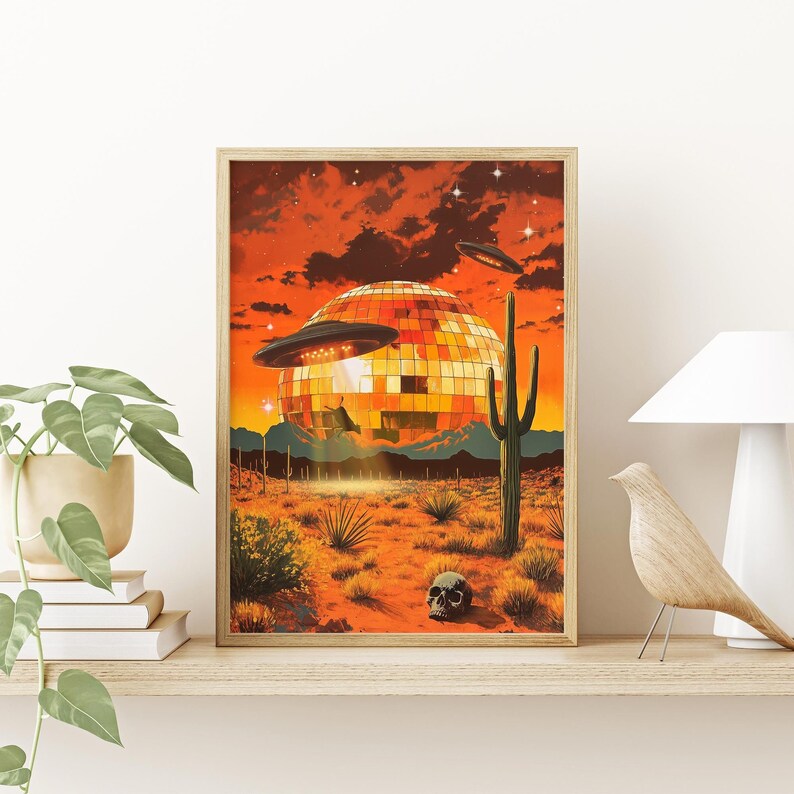 Trippy Wall Art, Retro Art, Disco Ball, Vintage Poster