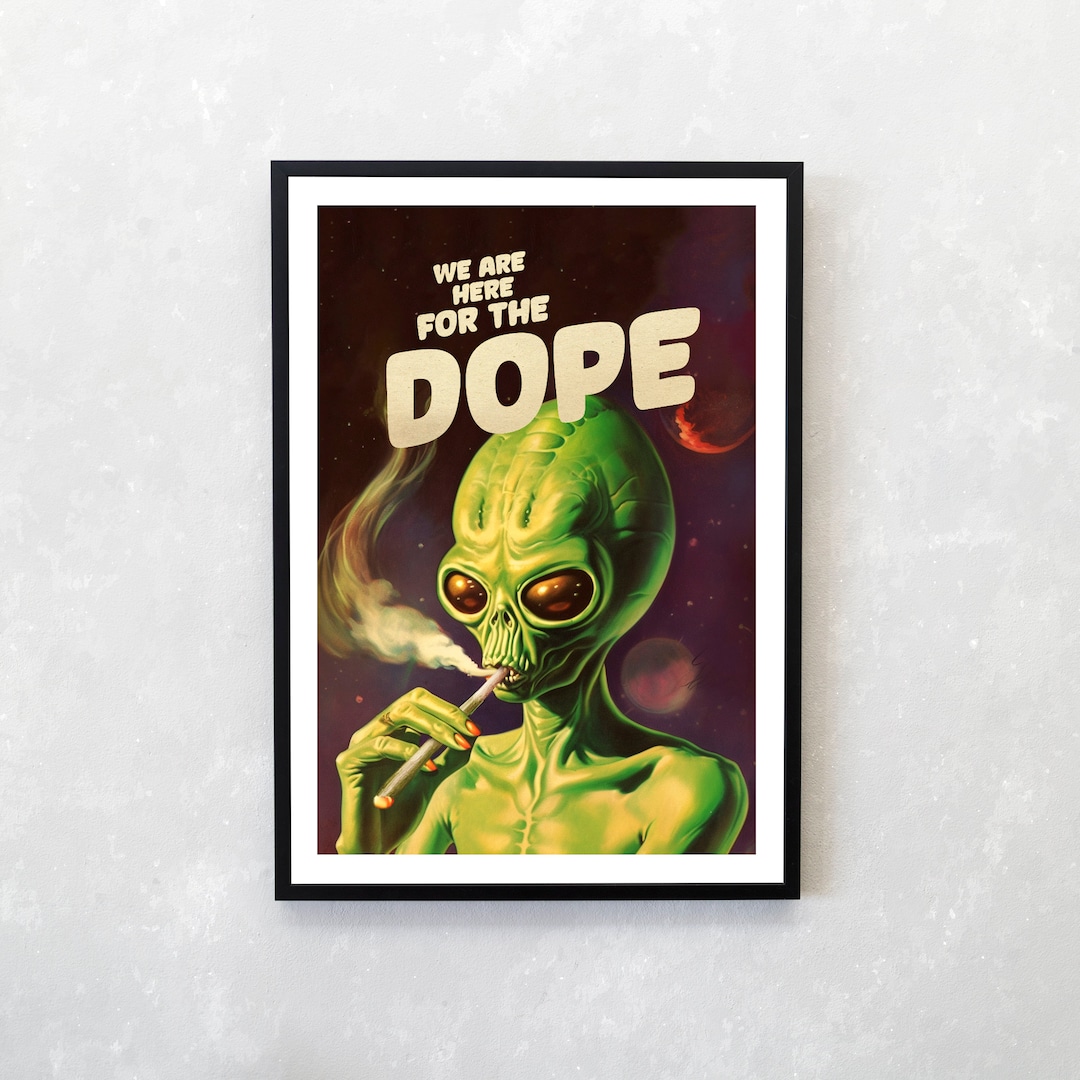 Alien Smoking Weed Poster, Surreal Collage Art, Trippy Wall Decor - Etsy