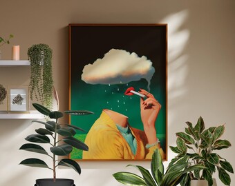 Retro Surreal Art Print: Cloud Mind, Self Care Canvas