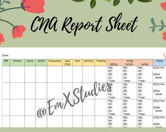CNA Report Sheet, CNA daily flowsheet, PCT Report Sheet