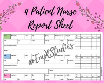 4 Patient Nurse Report Sheet in Vertical and Horizontal, Nurse Brainsheet