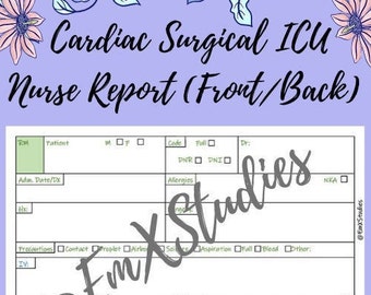 nursing report sheet cardiac Cardiac Surgical ICU Nurse Report Sheet, Night Shift, ICU Nurse Report Sheet, CVICU Report Sheet, cv nurse report
