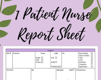 1 Patient Nurse Report, Colorful, Nurse Brain sheet