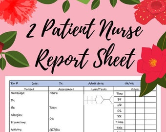2 Patient Nurse Report, Color, Day/Night, Nurse Brainsheet, Handoff