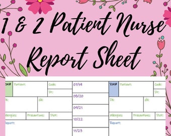 1 and 2 Patient Nurse Report Sheet, Nurse Brain sheet, nurse report sheet, nurse brainsheet, nurse brain, medical surgical nurse report