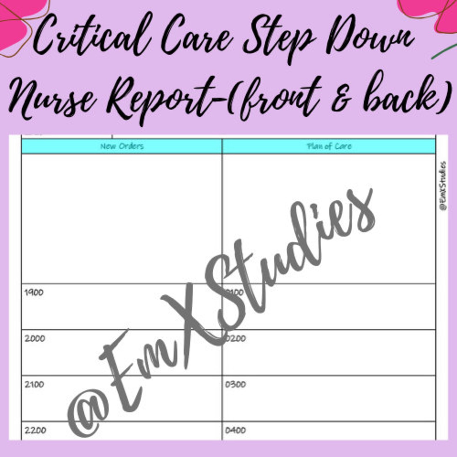 Critical Care Step Down Nurse Report Sheet Nurse Brainsheet Etsy
