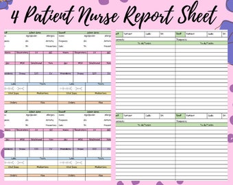 4 Patient Nurse Report Sheet, Nurse report sheet, nurse brainsheet, nurse brain , nurse sbar, med surg nurse report, med surg report