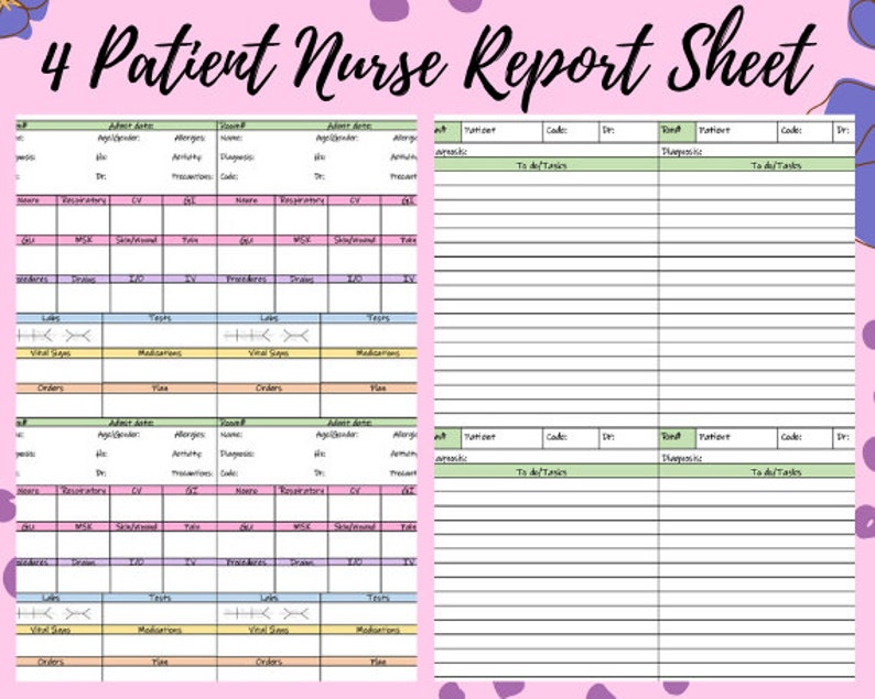 4 Patient Nurse Report Sheet Medical Surgical Report Sheet | Etsy
