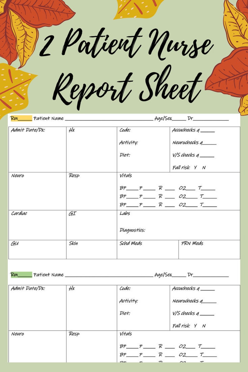 2 Patient Nurse Report Sheet nurse brain sheet | Etsy