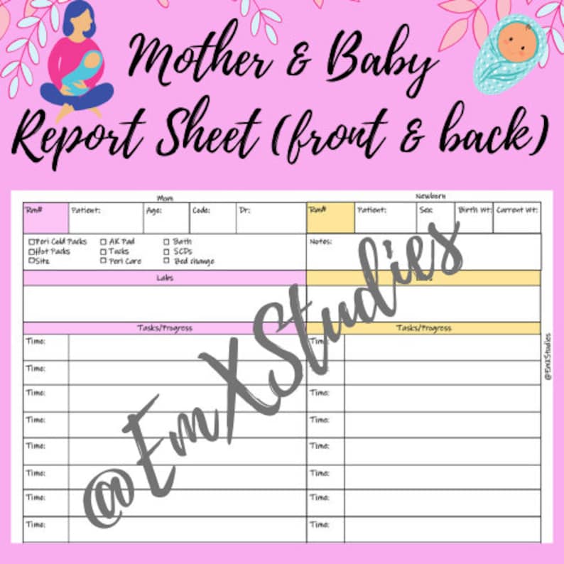 Mother and Baby Nurse Report Sheet Maternity Nurse Report