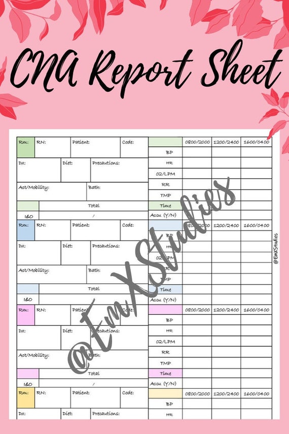Cna Report Sheet Printable Printable Word Searches