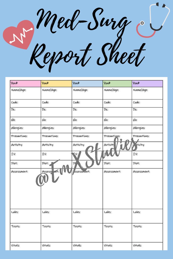 25 and 25 Patient Nurse Report, Med-surg report sheet, Med-surg template, med  surg nurse, medical surgical nurse report, med surg nurse brain Inside Nurse Report Template