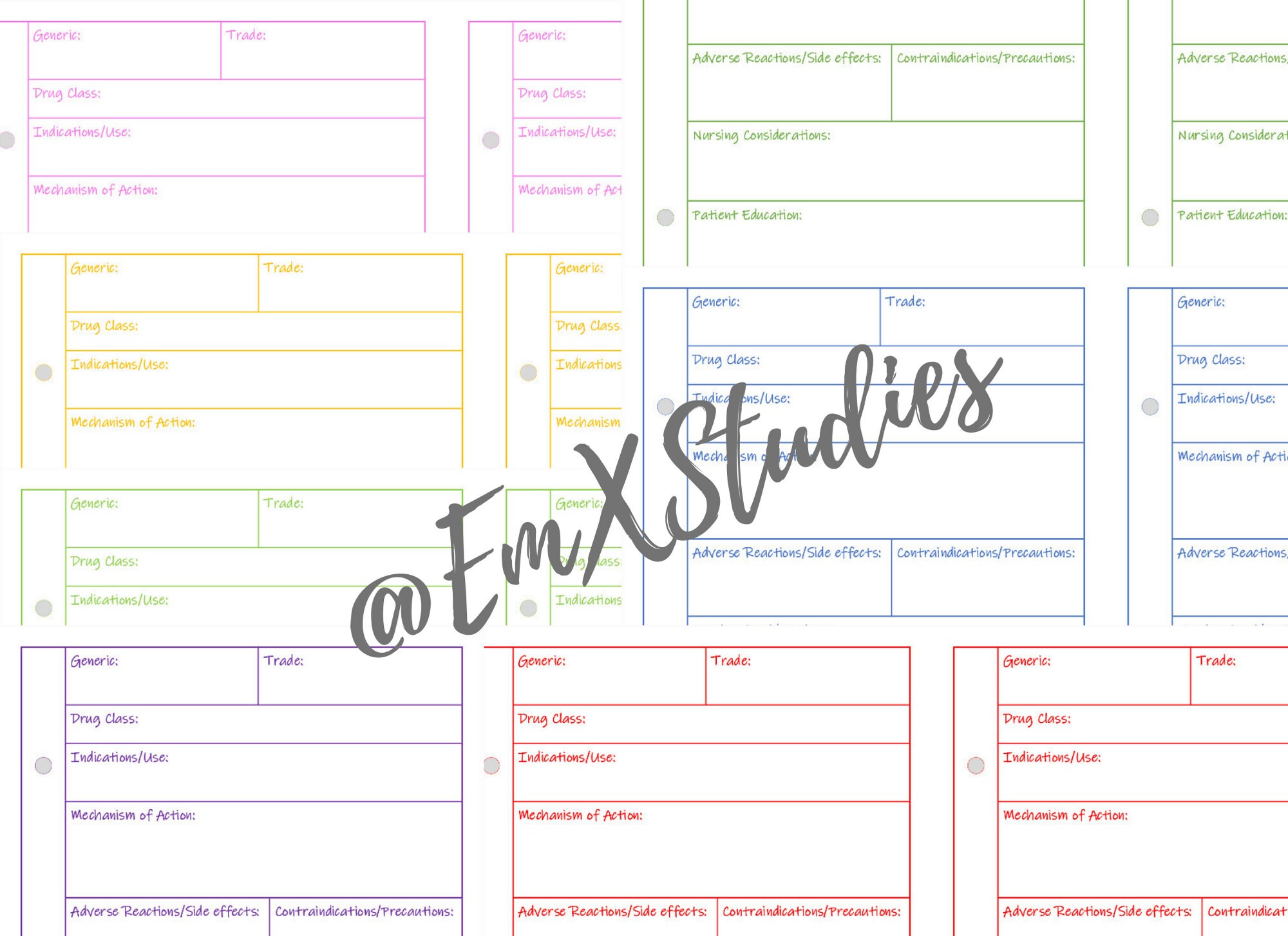 Pharmacology Flashcards Pharmacology Template Colorful - Etsy