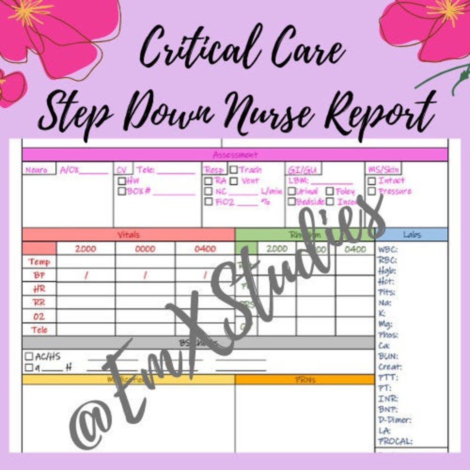 Critical Care Step Down Nurse Report Sheet Night Shift and Etsy
