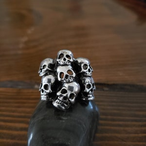 Skull Ring with 7 Skulls in Sterling Silver