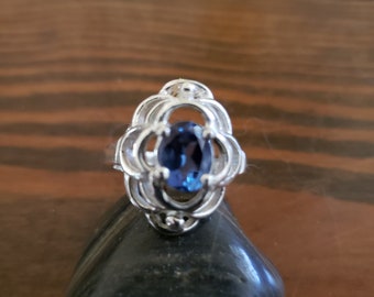 Blue zircon oval stone in sterling silver, December birth stone ring