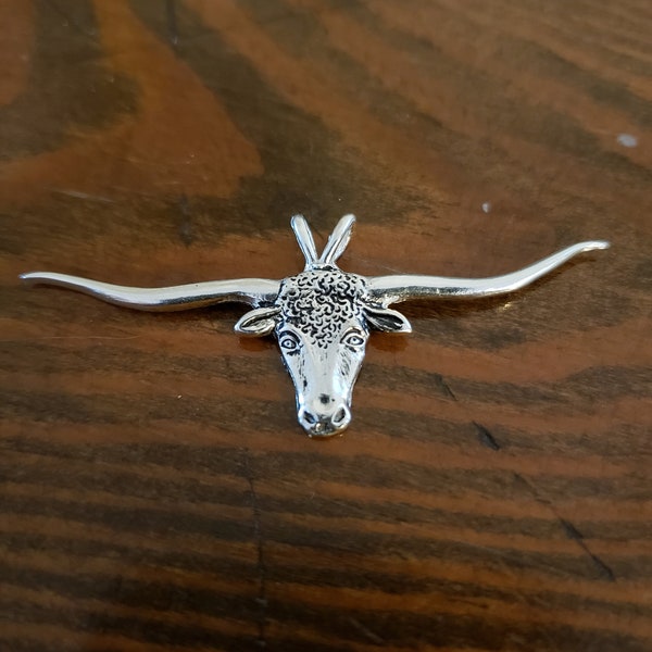 Steer Head pendant in Sterling Silver, Longhorn pendant in silver