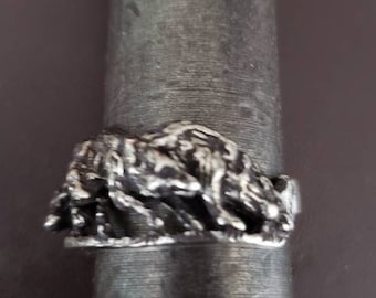 Wolf ring 5 wolf's in sterling silver, canine ring