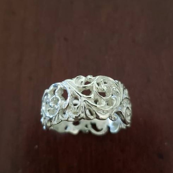 Filigree ring sterling silver , floral ring