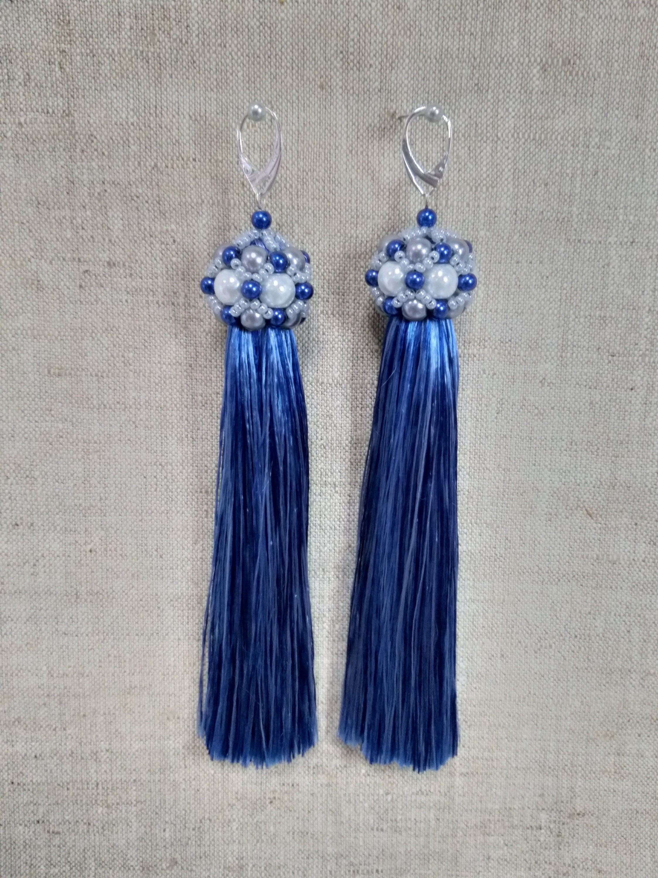 Blaue Quasten Ohrringe Lange Seide Ohrringe Hängende Perlen | Etsy