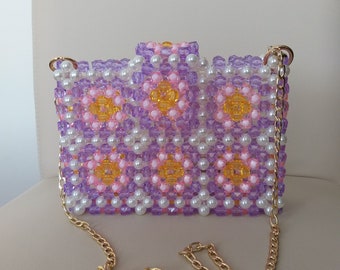 floral bag • small crystal handbag • wedding beaded clutch • girly party • celebration • summer • chain • fasching • designer handmade gift