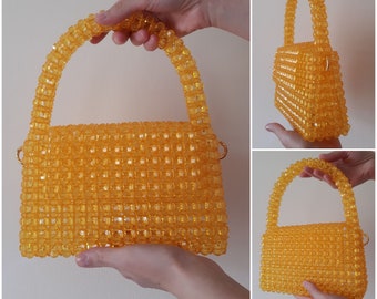 hot yellow crystal handbag • bright party clutch • small celebration bag • trendy • teatralic purse • beaded handles accessory • womens gift