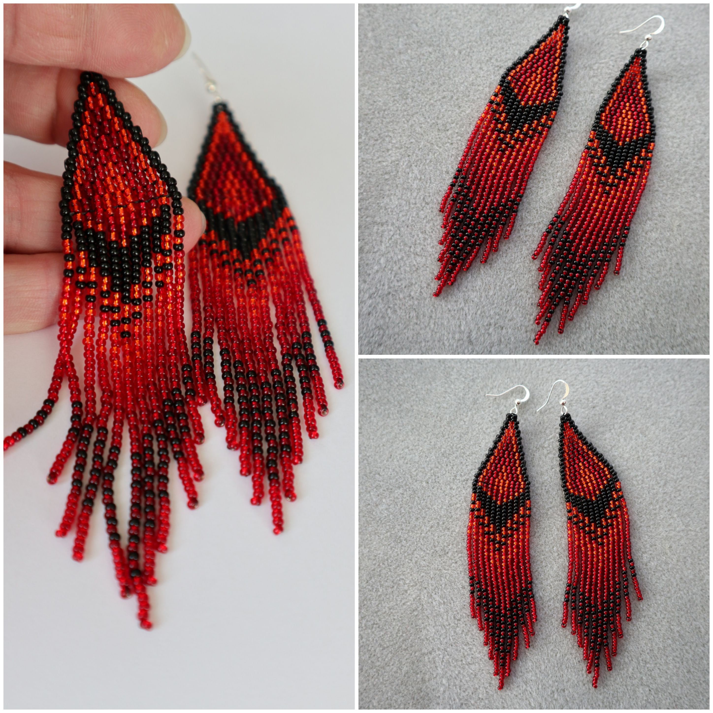 Rot-schwarze hängende Wasserfall Ohrringe lange Glitzer | Etsy