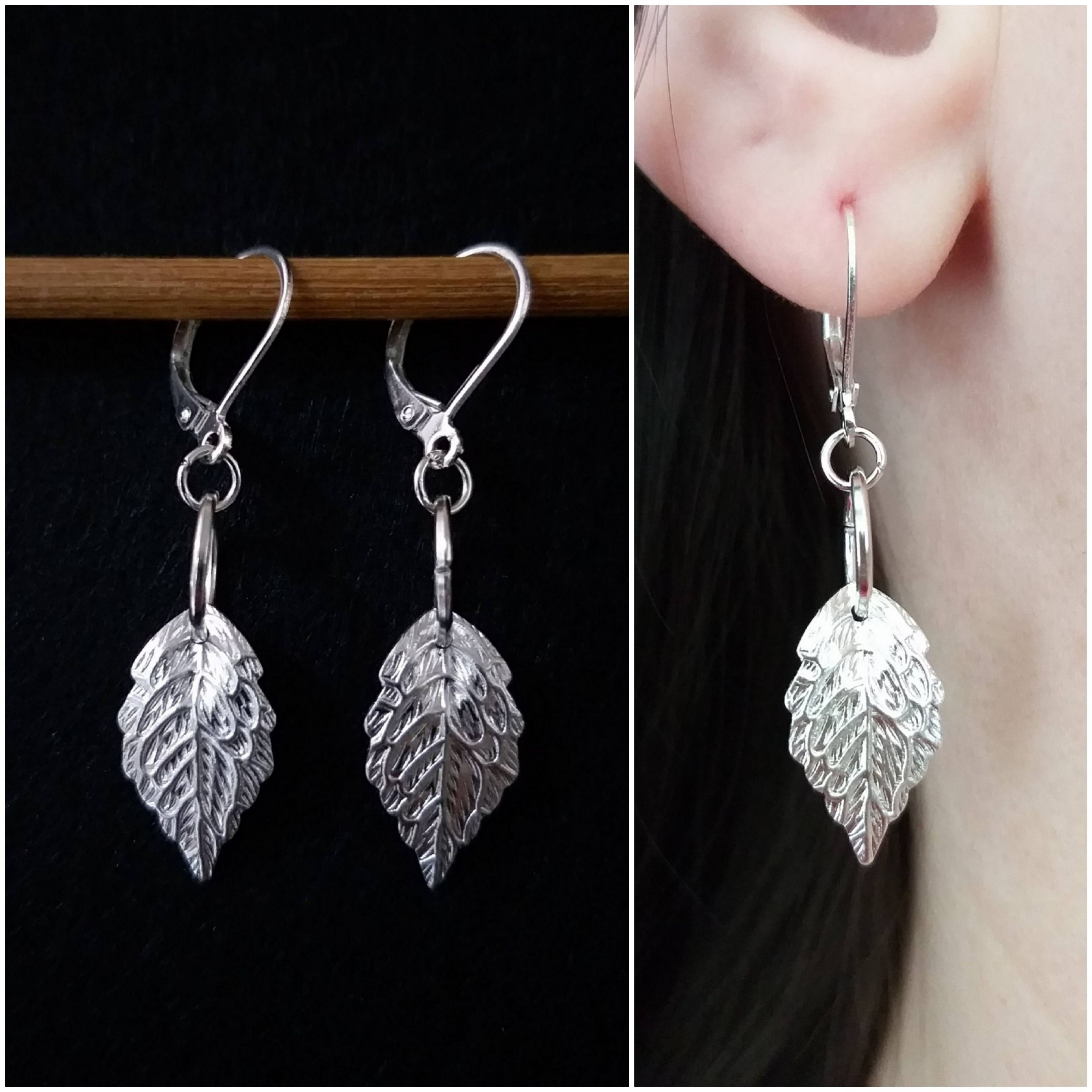 Dangle silvered leaf earrings lightweight minimalist everyday Etsy