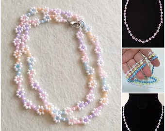 minimal seed bead necklace • white-pink-purple daisy choker • handmade beadwork trendy jewelry for womens