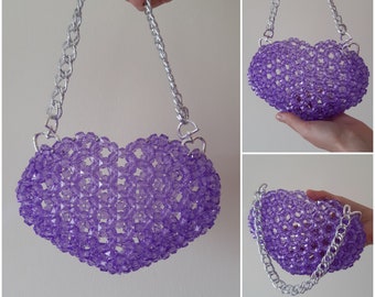 lilac clutch • heart handbag • crystal small bag • girly party • bridal • wedding • evening purse • designer gift • celebration accessor