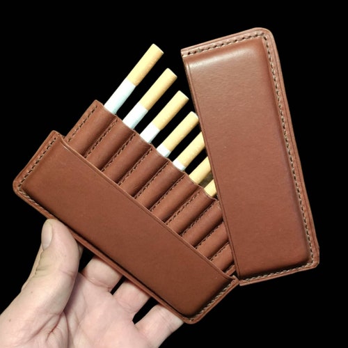 leather cigarette pack holder Snap Top Genuine Medium-Hard Case Sold by 2pc Set Black+ Brown : Health & Household Genuine LeatherSize Leather Cigarette Holder with Cellphone