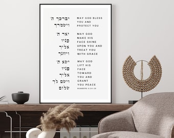 Pastor Appreciation Gift Christian wall art canvas. Priestly Blessing Numbers 6:24-26 Bible Verse Wall Art Print