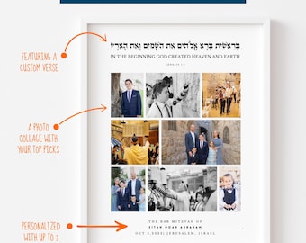 Personalized Bar Mitzvah Bat Mitzvah Gift of Photo Collage with Custom Torah Portion Verse Jewish Wall Decor Custom Family Gift