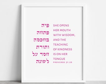 Valentines Day Gift for Her | Proverbs 31:26 | Bible Verses Woman, Gifts for Mom, Sister, Wife Girlfriend | Unframed Inspirational Wall Art