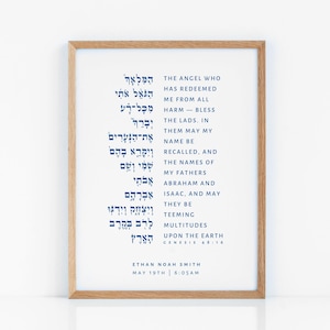 Baptism gift boy. Present for godson Blessing for Children Art Print Numbers 6:24-26 Baptism gift from godparents Jewish canvas wall art