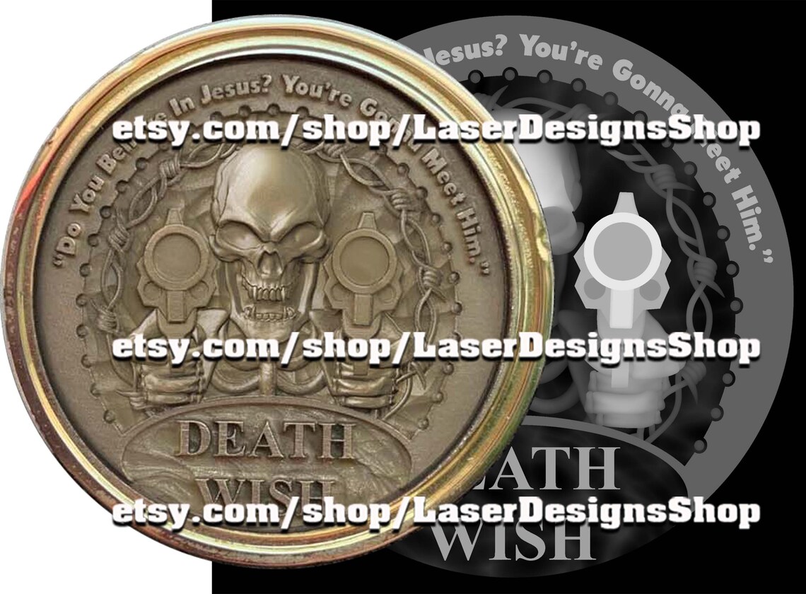 Death Wish Coin Stl and Grayscale Format. Etsy