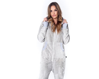 Adult onesie, light gray frottee unisex adult onesie, hooded pyjamas, adult overall, festival clothing, surfer onepiece, beach towel pajamas