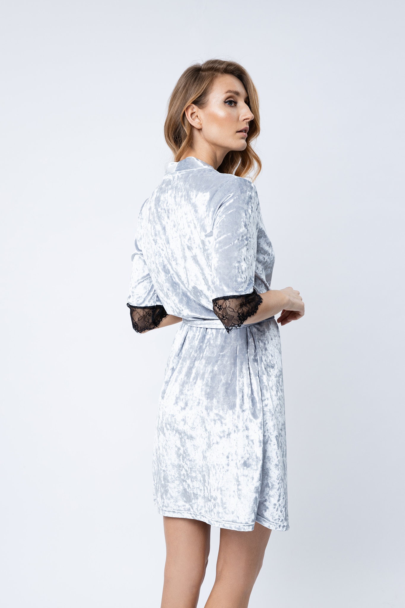 grey velvet dressing gown BOSS - Grey cotton-velvet dressing gown with embroidered logo