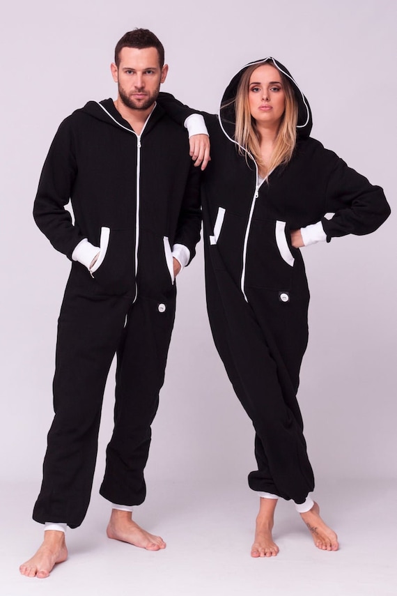 Adult Onesie Black Unisex Adult Onesie Hooded Pyjamas Adult Jumpsuits Adult Overall Festival Clothing Onepiece Jumpsuit With Hood Etsy