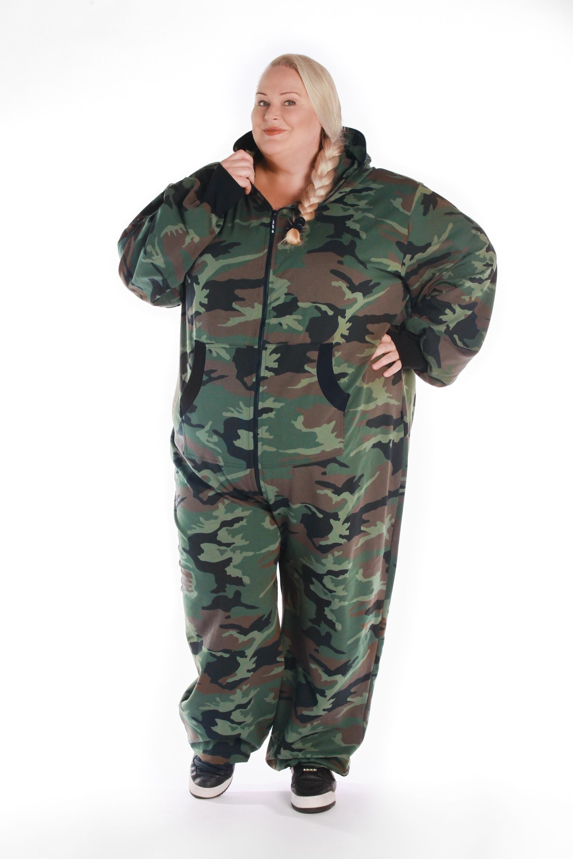 Adult Plus Size Onesie Pajamas Camo Full Length Lounger With