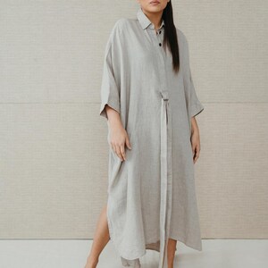 Natural beige linen dress/shirt Dubai, women linen long natural dress with shirt top, organic linen clothing, oversize linen top, shirtdress image 4