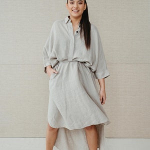 Natural beige linen dress/shirt Dubai, women linen long natural dress with shirt top, organic linen clothing, oversize linen top, shirtdress image 6