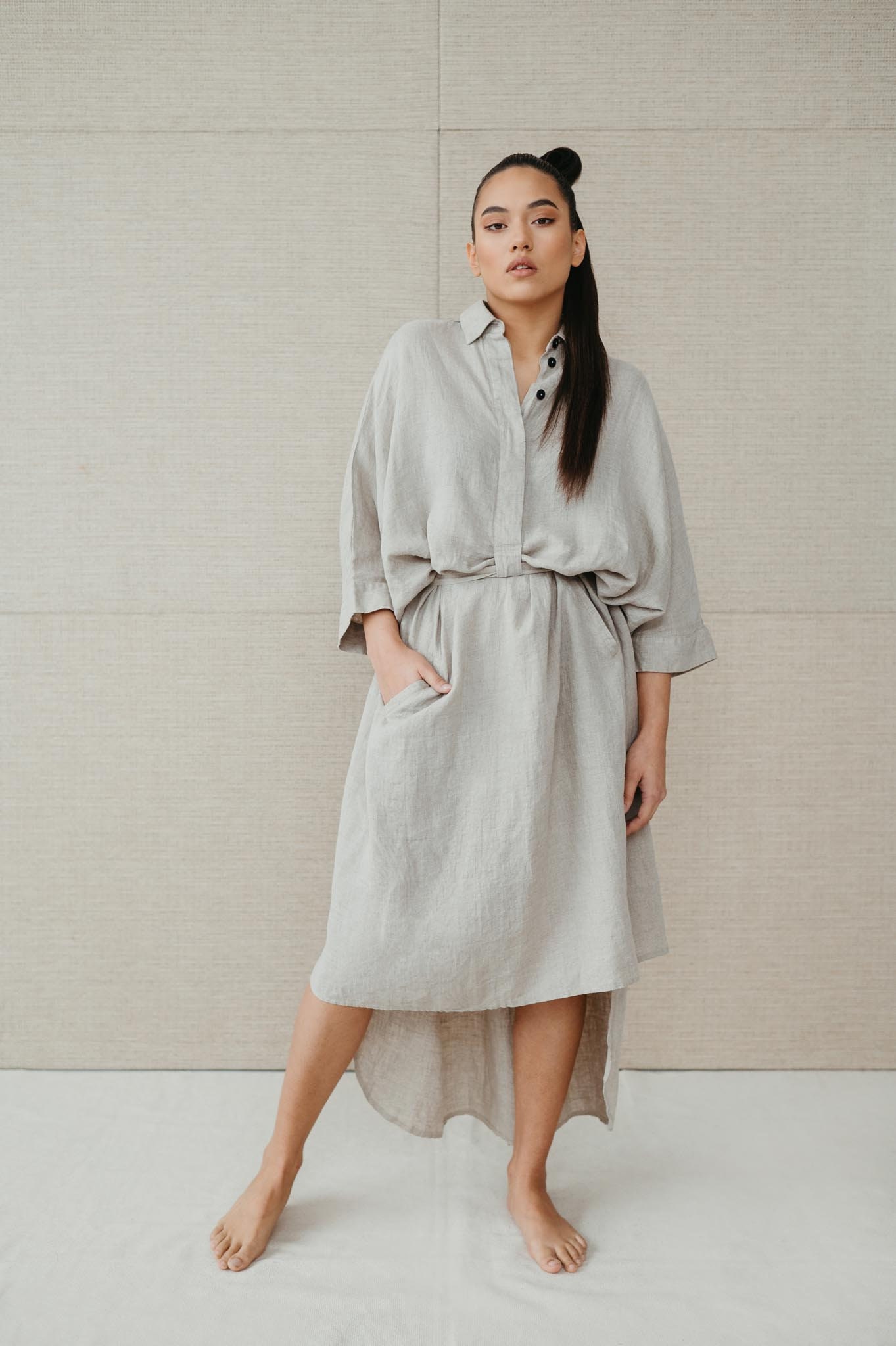 Natural Beige Linen Dress/Shirt Dubai, Women Linen Long Natural Dress with Shirt Top, Organic Linen Clothing, Oversize Linen Top, Shirtdress