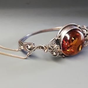 Bransoletka mankietowa ze srebra próby 925 w stylu Art Nouveau w stylu Bałtyku + pierścionek