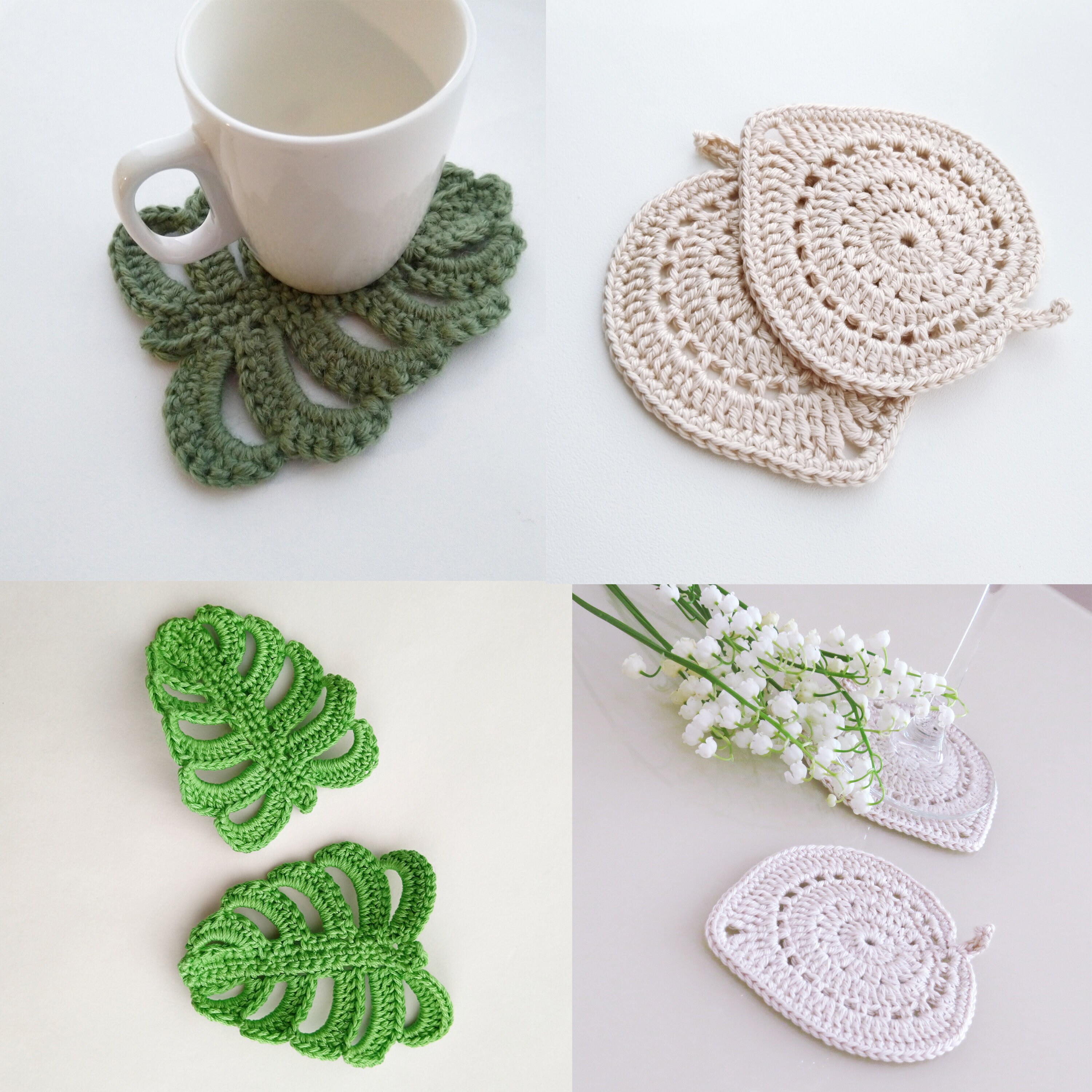 Crochet Pattern Leaf Coaster Boho Table Decor Etsy